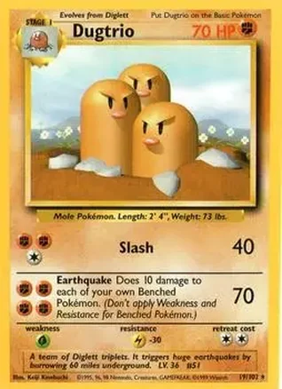 1999 Pokemon Base Set #19/102 - Dugtrio