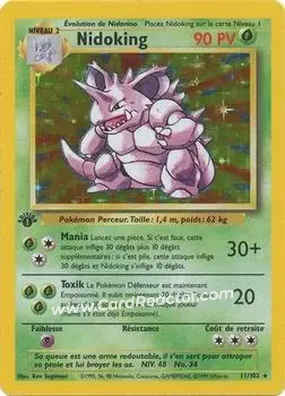 1999 Pokemon Base Set 1st Edition #11/102 - Nidoking