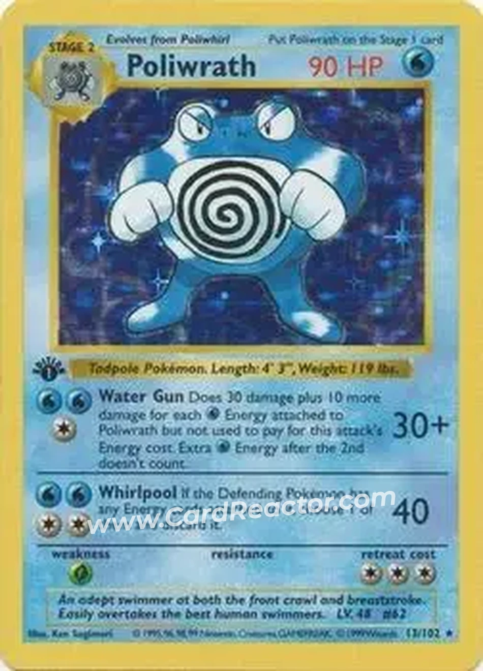 1999 Pokemon Base Set 1st Edition #13/102 - Poliwrath 1999 Pokemon Base Set 1st Edition #13/102 - Poliwrath