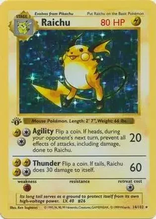 1999 Pokemon Base Set 1st Edition #14/102 - Raichu