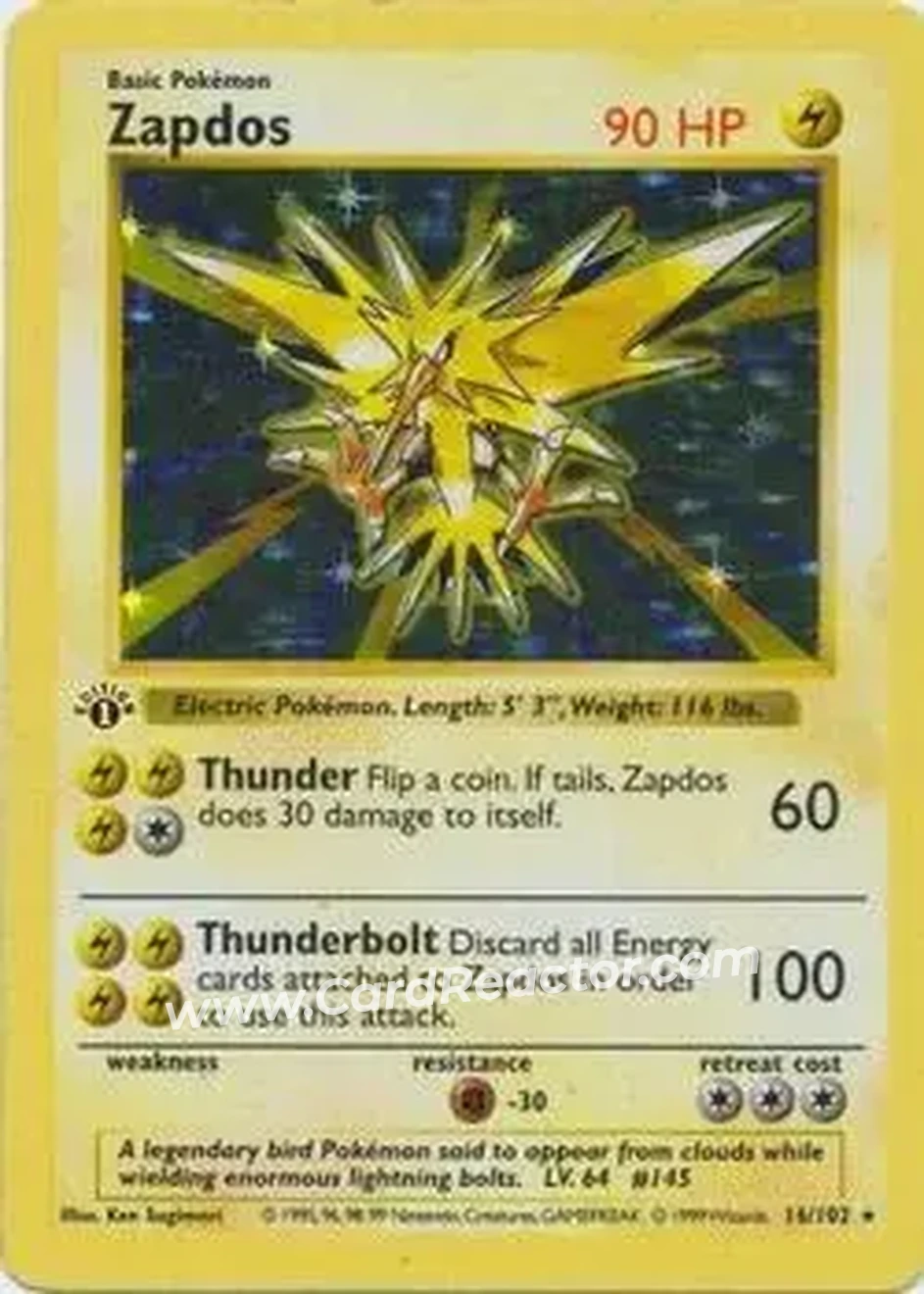 1999 Pokemon Base Set 1st Edition #16/102 - Zapdos