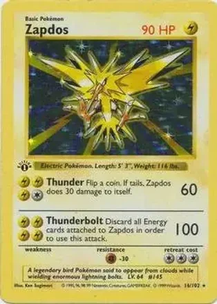 1999 Pokemon Base Set 1st Edition #16/102 - Zapdos