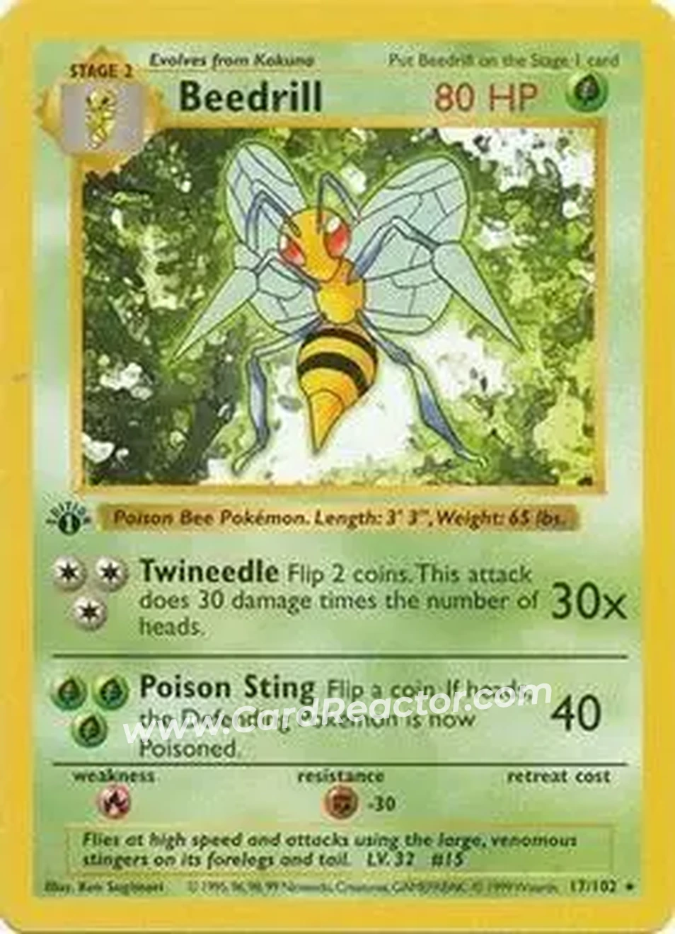 1999 Pokemon Base Set 1st Edition #17/102 - Beedrill