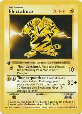 1999 Pokemon Base Set 1st Edition #20/102 - Electabuzz