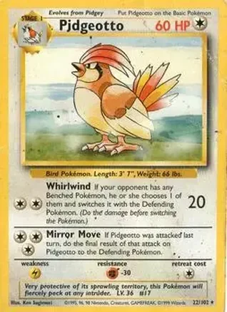 1999 Pokemon Base Set #22/102 - Pidgeotto