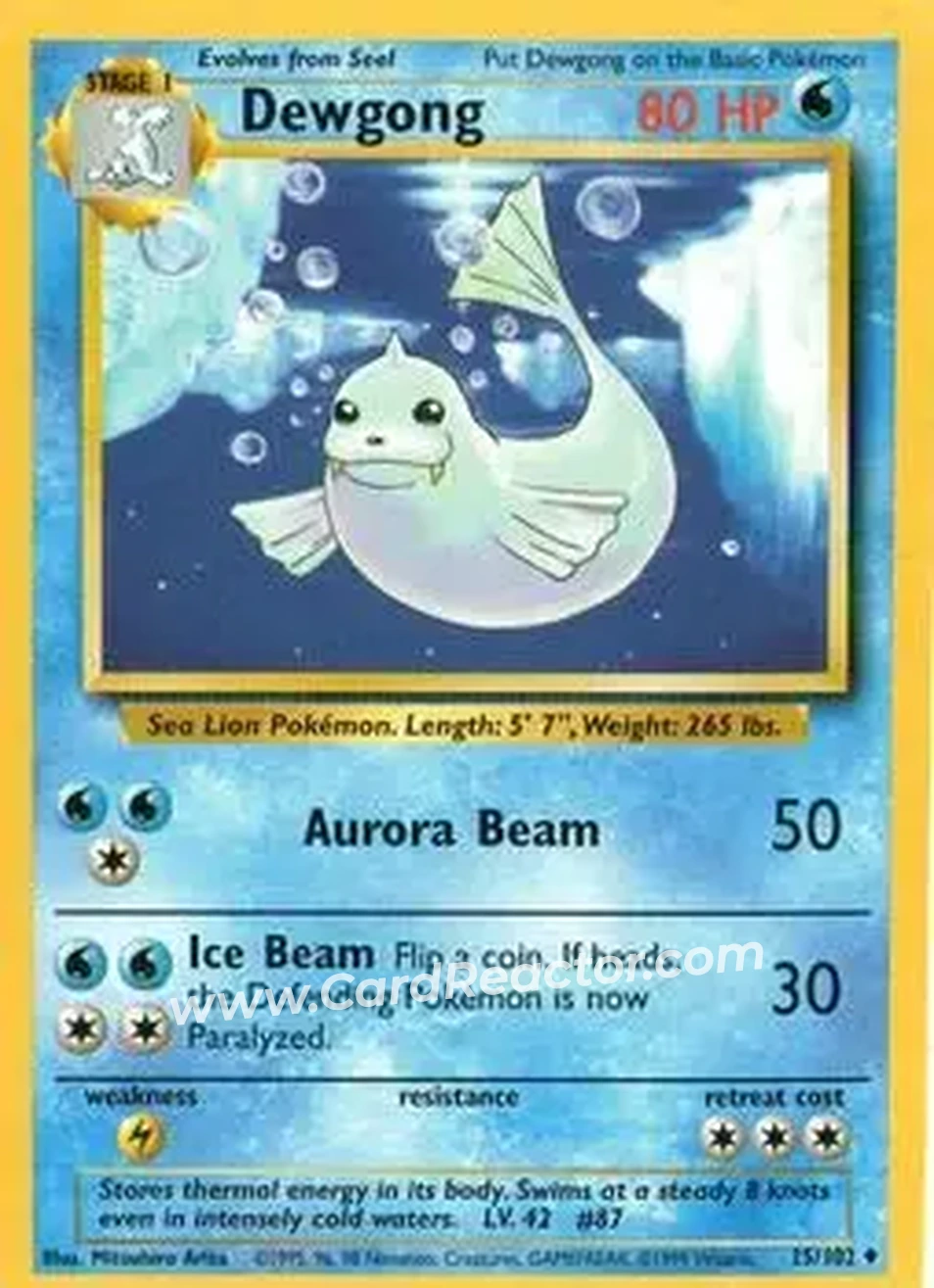 1999 Pokemon Base Set #25/102 - Dewgong 1999 Pokemon Base Set #25/102 - Dewgong