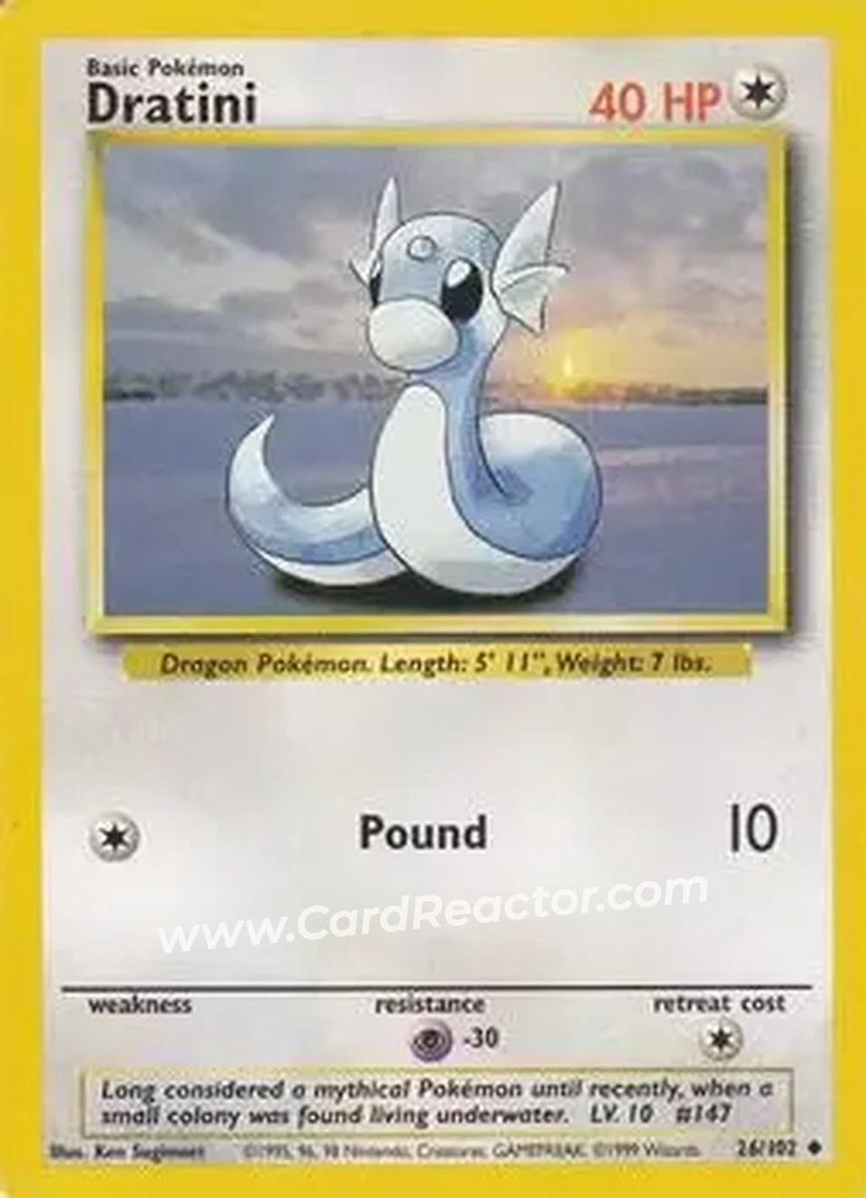1999 Pokemon Base Set #26/102 - Dratini 1999 Pokemon Base Set #26/102 - Dratini