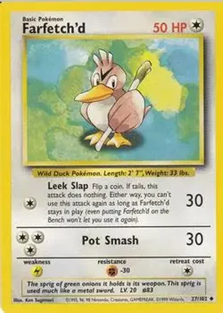1999 Pokemon Base Set #27/102 - Farfetch'd