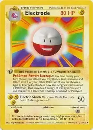 1999 Pokemon Base Set 1st Edition #21/102 - Electrode