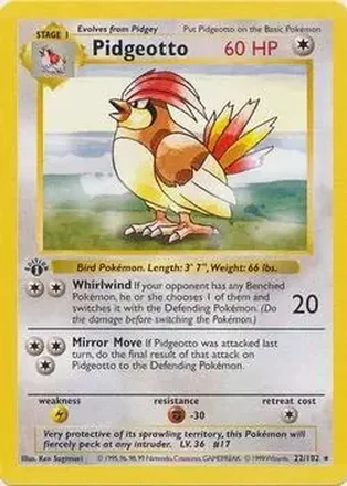 1999 Pokemon Base Set 1st Edition #22/102 - Pidgeotto