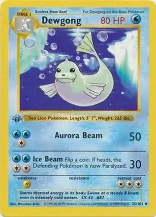 1999 Pokemon Base Set 1st Edition #25/102 - Dewgong