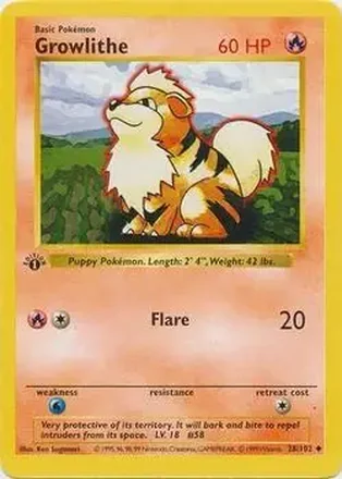 1999 Pokemon Base Set 1st Edition #28/102 - Growlithe
