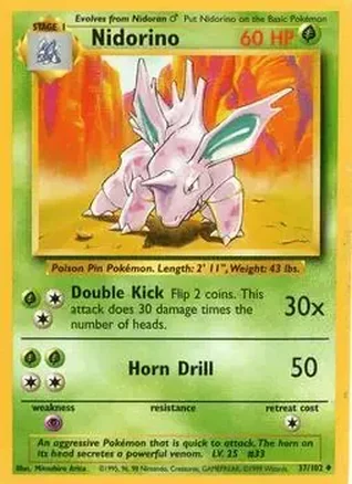 1999 Pokemon Base Set #37/102 - Nidorino
