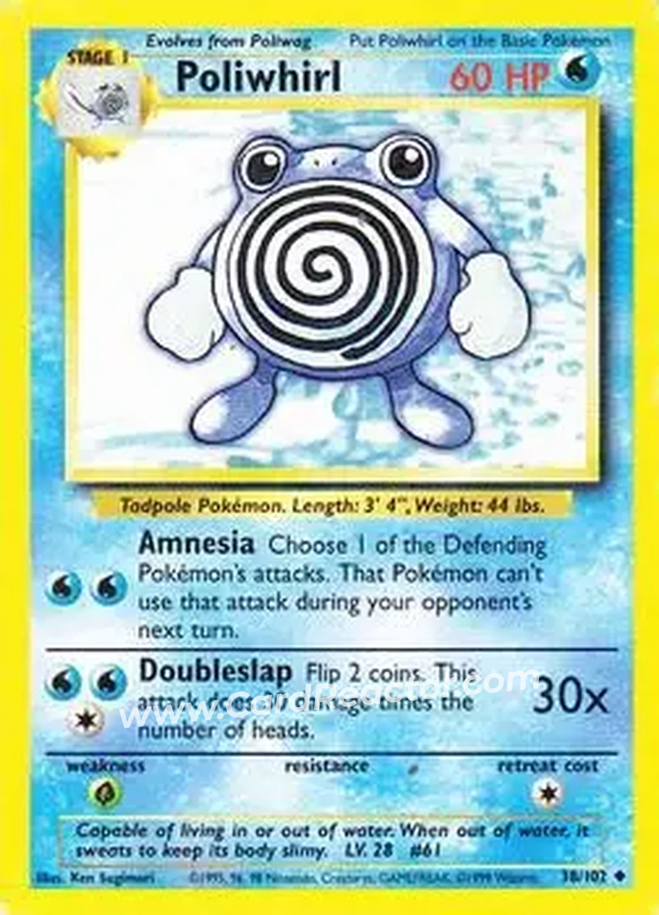1999 Pokemon Base Set #38/102 - Poliwhirl