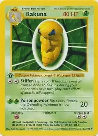 1999 Pokemon Base Set 1st Edition #33/102 - Kakuna