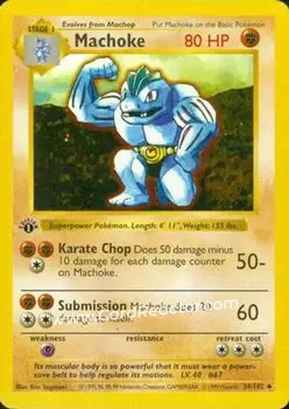 1999 Pokemon Base Set 1st Edition #34/102 - Machoke 1999 Pokemon Base Set 1st Edition #34/102 - Machoke