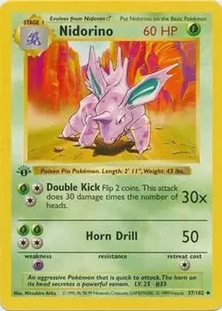 1999 Pokemon Base Set 1st Edition #37/102 - Nidorino
