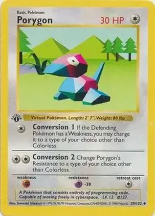 1999 Pokemon Base Set 1st Edition #39/102 - Porygon