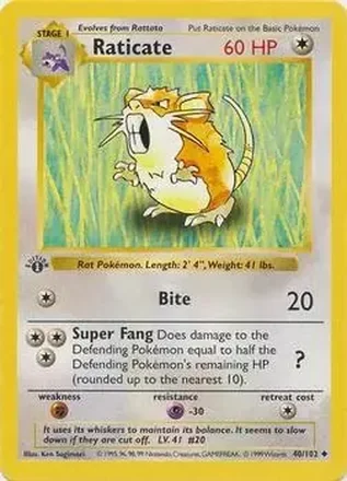 1999 Pokemon Base Set 1st Edition #40/102 - Raticate