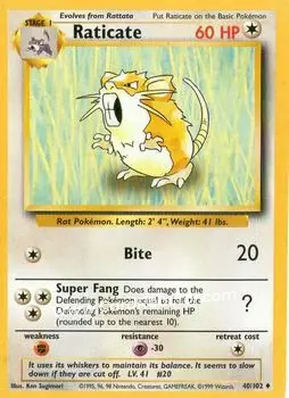 1999 Pokemon Base Set #40/102 - Raticate