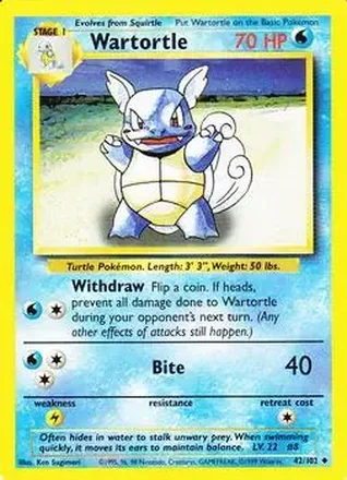 1999 Pokemon Base Set #42/102 - Wartortle