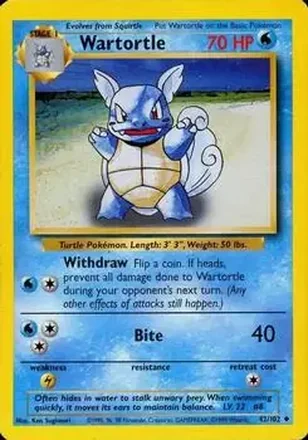 1999 Pokemon Base Set #42/102 - Wartortle
