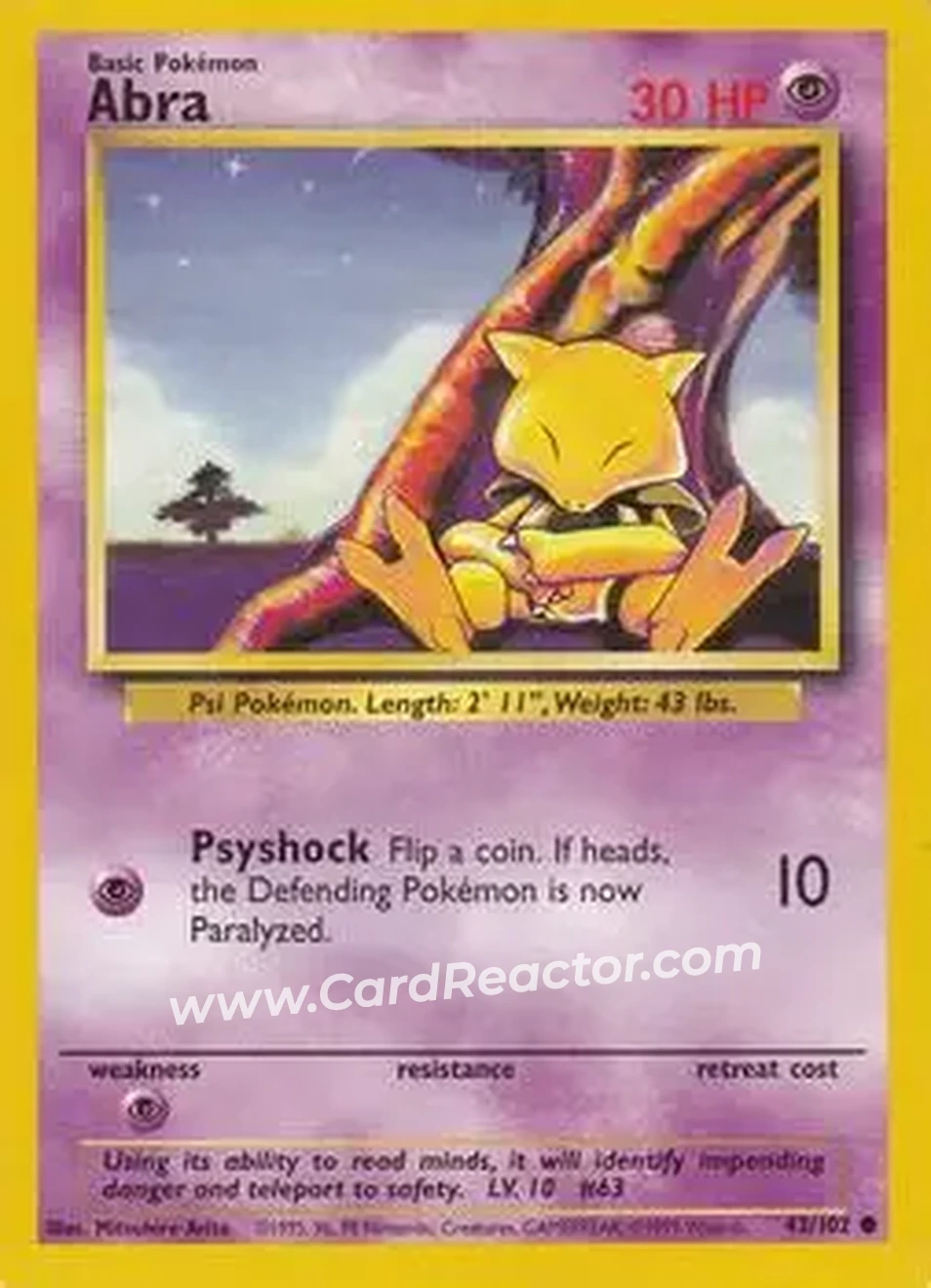 1999 Pokemon Base Set #43/102 - Abra 1999 Pokemon Base Set #43/102 - Abra