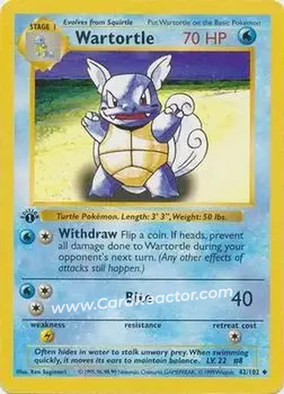 1999 Pokemon Base Set 1st Edition #42/102 - Wartortle