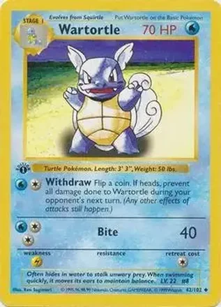 1999 Pokemon Base Set 1st Edition #42/102 - Wartortle