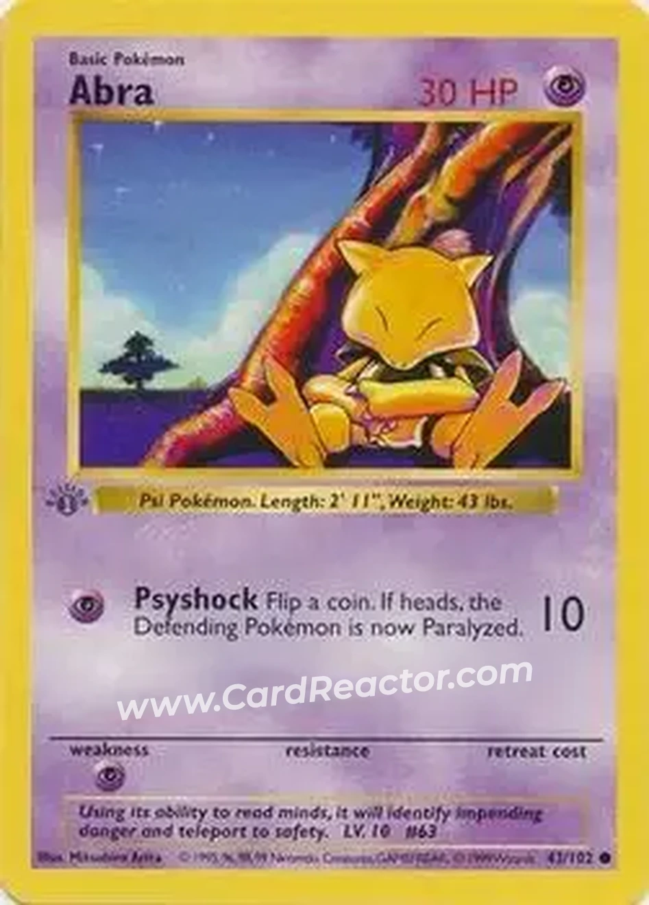 1999 Pokemon Base Set 1st Edition #43/102 - Abra