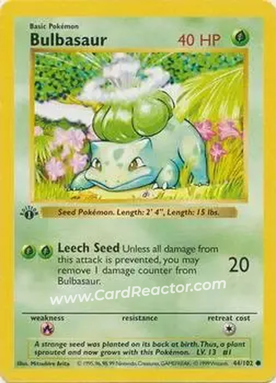 1999 Pokemon Base Set 1st Edition #44/102 - Bulbasaur