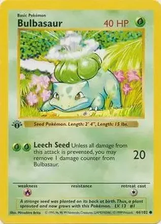 1999 Pokemon Base Set 1st Edition #44/102 - Bulbasaur