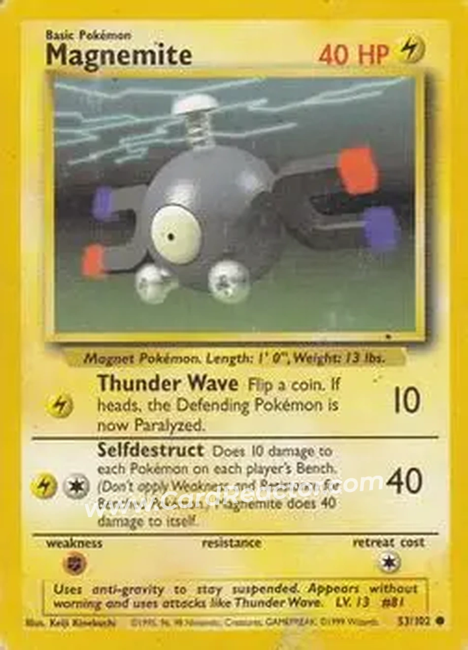 1999 Pokemon Base Set #53/102 - Magnemite 1999 Pokemon Base Set #53/102 - Magnemite