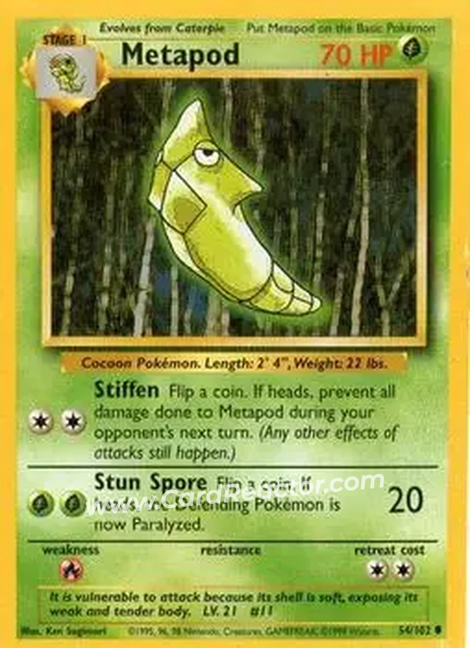 1999 Pokemon Base Set #54/102 - Metapod 1999 Pokemon Base Set #54/102 - Metapod