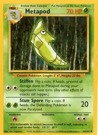 1999 Pokemon Base Set #54/102 - Metapod