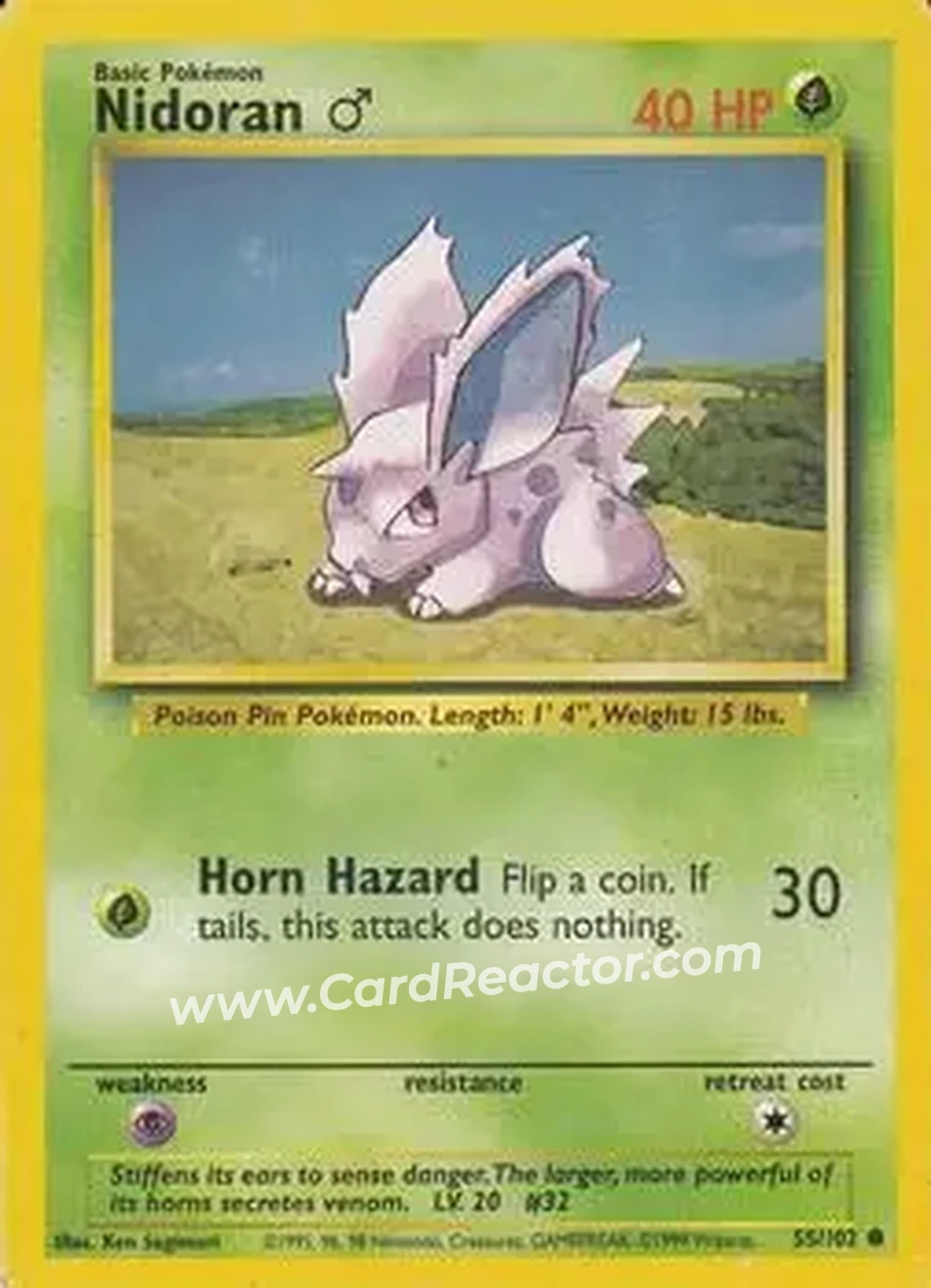 1999 Pokemon Base Set #55/102 - Nidoran♂ 1999 Pokemon Base Set #55/102 - Nidoran♂