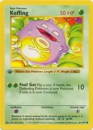 1999 Pokemon Base Set 1st Edition #51/102 - Koffing