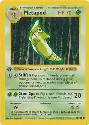 1999 Pokemon Base Set 1st Edition #54/102 - Metapod