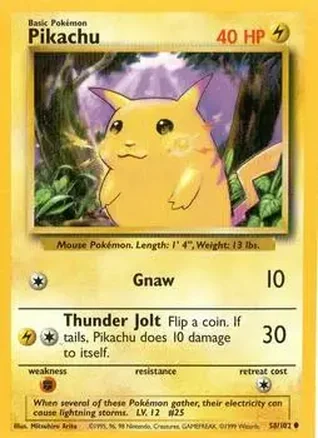1999 Pokemon Base Set #58/102 - Pikachu