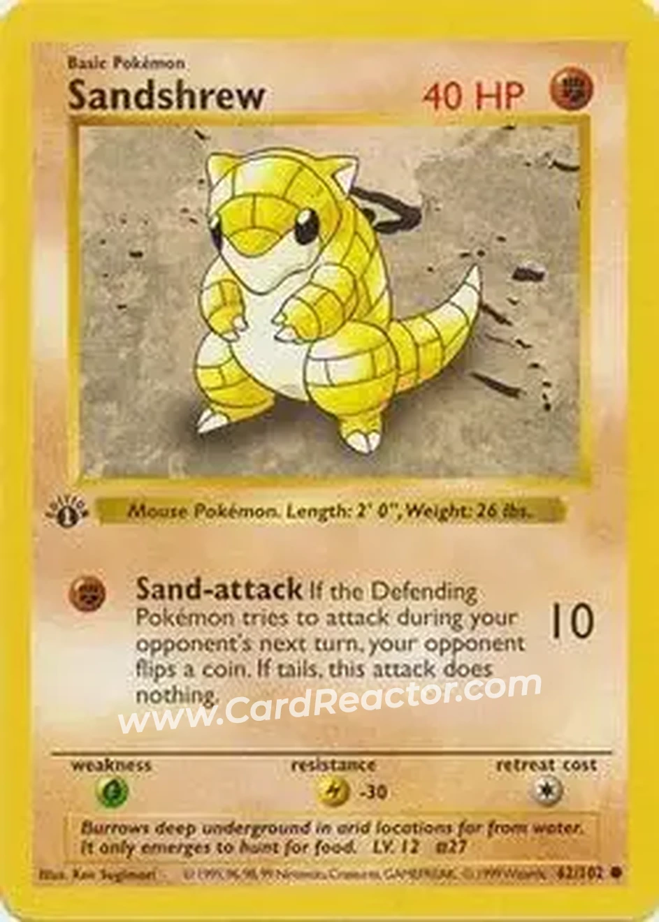 1999 Pokemon Base Set 1st Edition #62/102 - Sandshrew