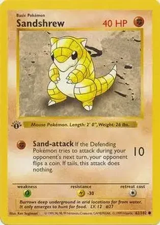 1999 Pokemon Base Set 1st Edition #62/102 - Sandshrew