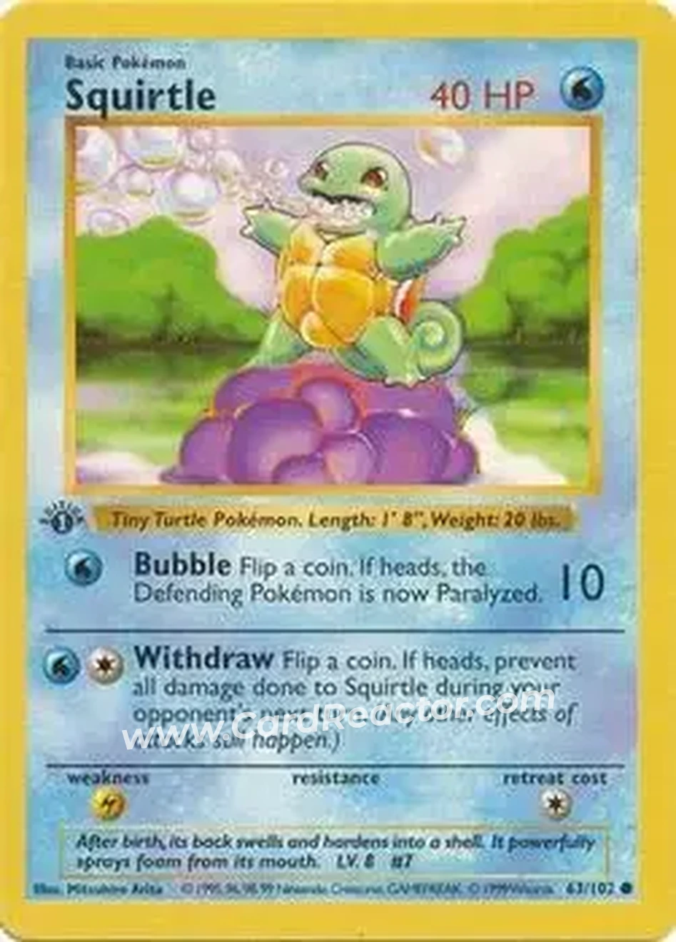 1999 Pokemon Base Set 1st Edition #63/102 - Squirtle