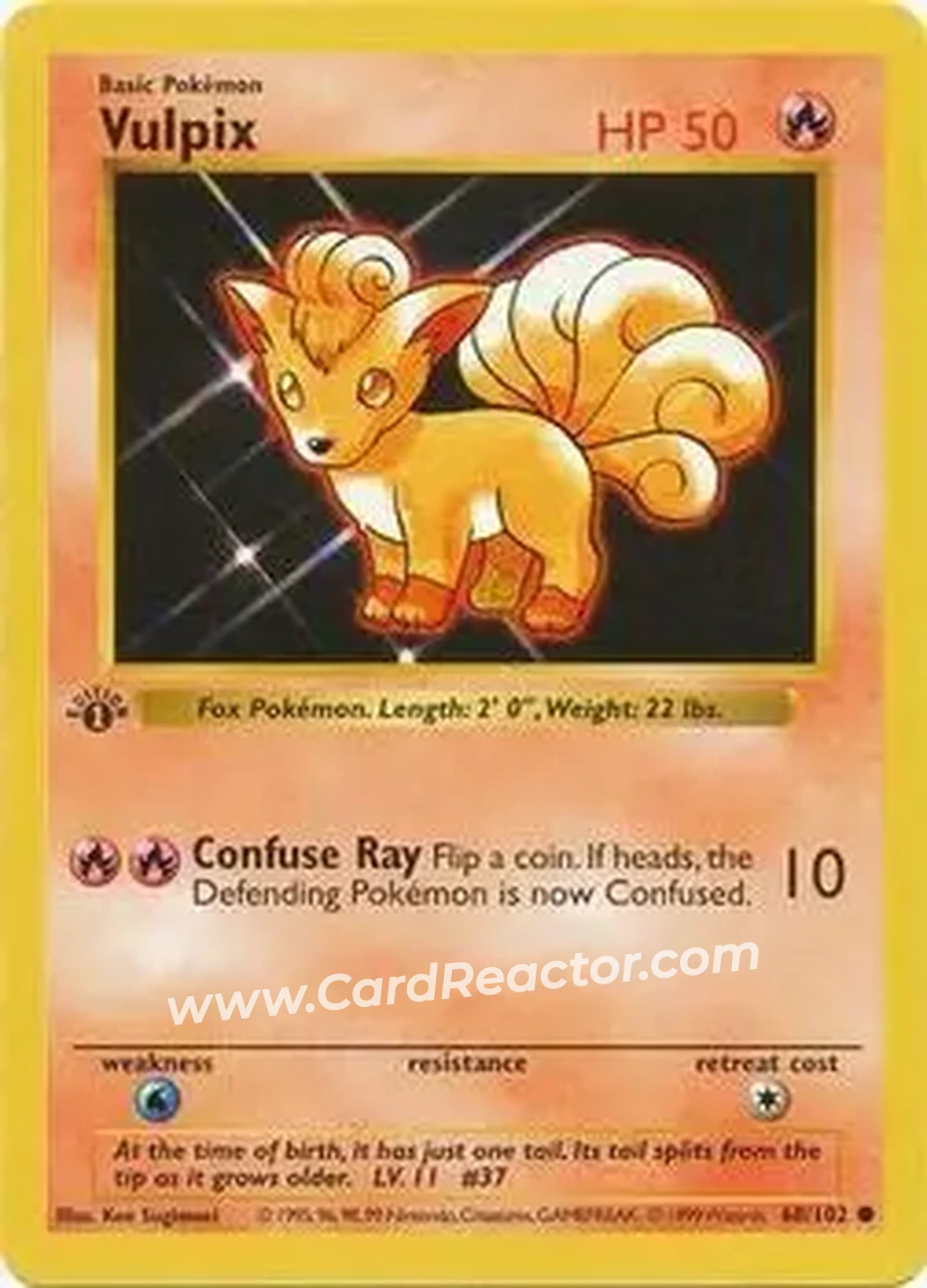 1999 Pokemon Base Set 1st Edition #68/102 - Vulpix 1999 Pokemon Base Set 1st Edition #68/102 - Vulpix
