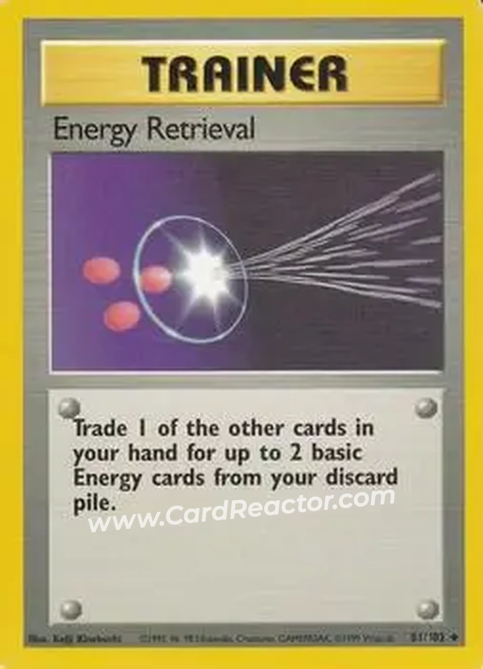 1999 Pokemon Base Set #81/102 - Energy Retrieval 1999 Pokemon Base Set #81/102 - Energy Retrieval