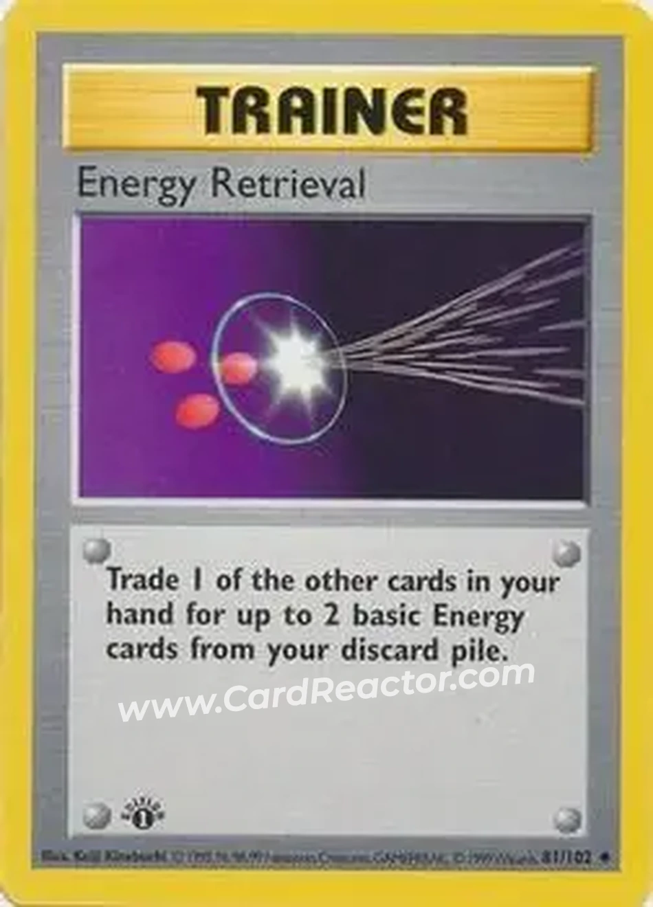 1999 Pokemon Base Set 1st Edition #81/102 - Energy Retrieval 1999 Pokemon Base Set 1st Edition #81/102 - Energy Retrieval