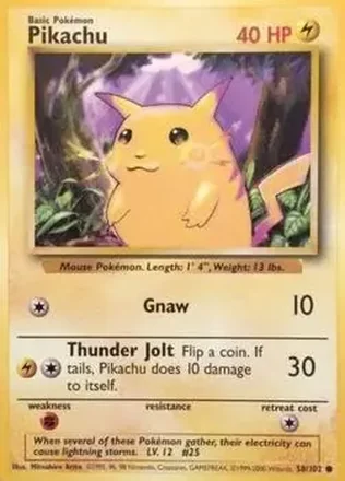 1999 Pokemon Base Set #58/102 - Pikachu