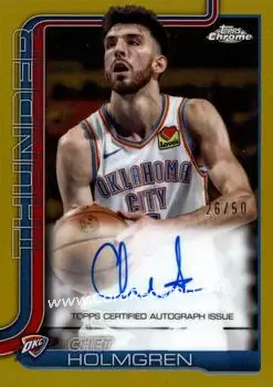 2025-26 Topps Chrome - Chrome Autographs Gold Refractor #TCA-CH - Chet Holmgren - Oklahoma City Thunder 2025-26 Topps Chrome - Chrome Autographs Gold Refractor #TCA-CH - Chet Holmgren - Oklahoma City Thunder
