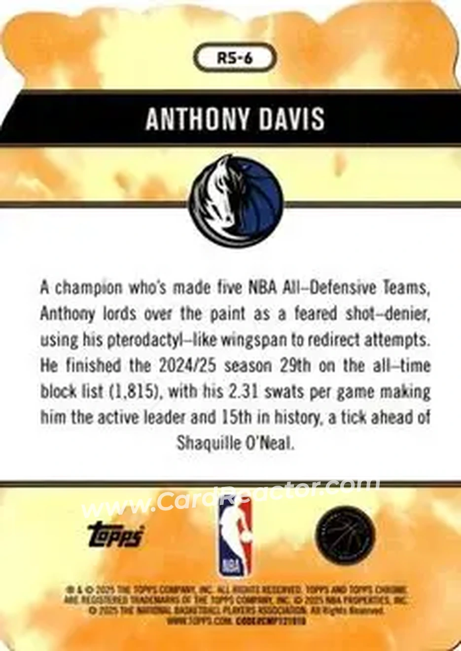2025-26 Topps Chrome - Rock Stars #RS-6 - Anthony Davis - Dallas Mavericks