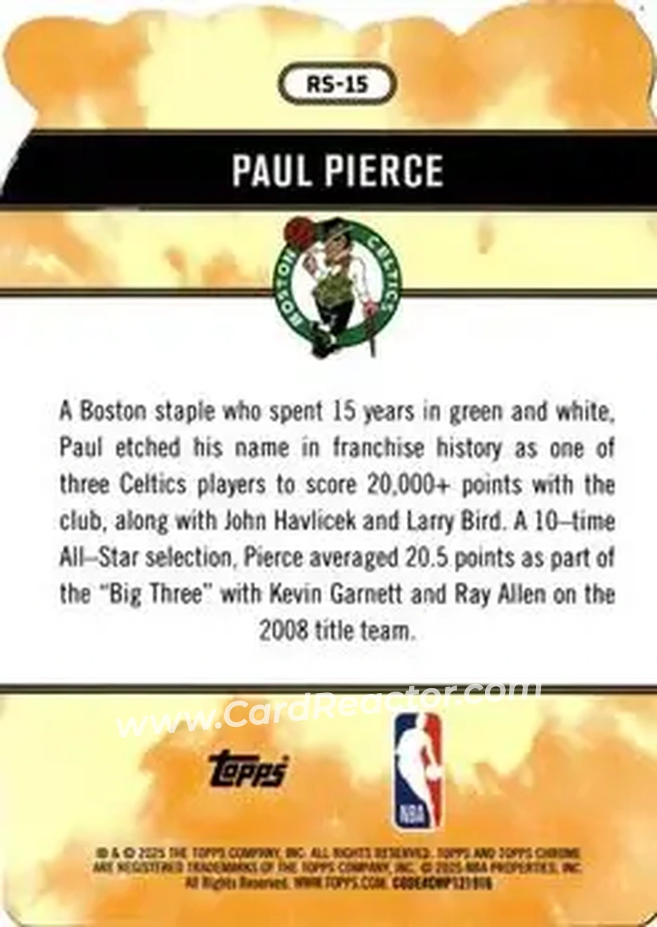 2025-26 Topps Chrome - Rock Stars #RS-15 - Paul Pierce - Boston Celtics 2025-26 Topps Chrome - Rock Stars #RS-15 - Paul Pierce - Boston Celtics