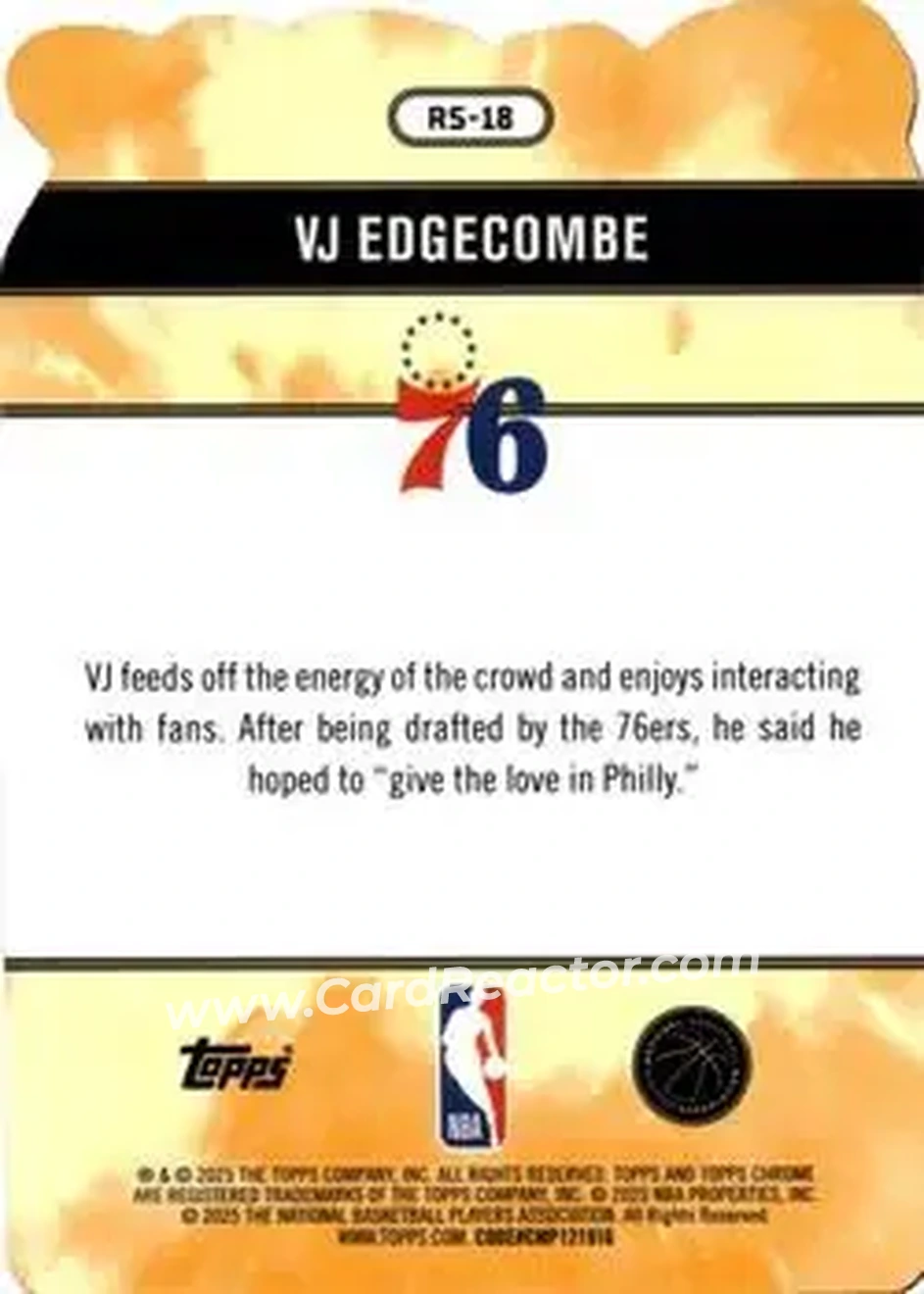 2025-26 Topps Chrome - Rock Stars #RS-18 - VJ Edgecombe - Philadelphia 76ers 2025-26 Topps Chrome - Rock Stars #RS-18 - VJ Edgecombe - Philadelphia 76ers